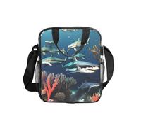 Borsa per il pranzo trasparente con stampa di squali sotto il mare, scatola trasparente per alimenti con tasche laterali e tracolla, per lavoro, scuola, viaggi