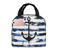 Borsa per il pranzo vintage con ancora nautica per donne e uomini retrò a righe isolate portapranzo a prova di perdite termiche borsa termica per pasti per lavoro, scuola, picnic, escursionismo