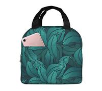 Borsa per il pranzo vintage con foglie tropicali, per donne e uomini, riutilizzabile, hawaiana, isolata, con tasca a fronda, per lavoro, picnic, viaggi