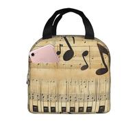 Borsa per il pranzo vintage con pianoforte per donne e uomini, con note musicali, isolata, a prova di perdite, borsa termica per pasto per lavoro, scuola, picnic, escursionismo