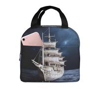 Borsa per il pranzo vintage nautica bianca con nave isolata portatile borsa da picnic borsa da lavoro borsa per conservare la freschezza del campeggio