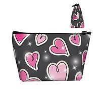 Borsa per il trasporto con cerniera Borsa per il trucco cosmetica rosa con motivo a cuori d'amore, durevole borsa portaoggetti per articoli da toilette per monete con matite Oxford per donne e ragaz