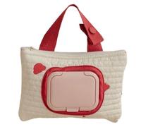 Borsa per il trasporto con orsetto ricamato per carrozzina, accessori per la cura del bambino, borsa grande per la conservazione di salviettine umidificate per famiglie da viaggio, Rosso
