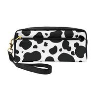 Borsa per il trucco 20 x 5,5 x 8,5 cm, borsa nera con mucca in stile cartone animato, per uomini e donne, Mucca nera del fumetto