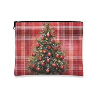 Borsa per il trucco a forma di albero di Natale, borsa da viaggio per cosmetici a quadri vintage per donna, organizer portatile con cerniera, borsa da toilette per la cura della pelle durante le vaca