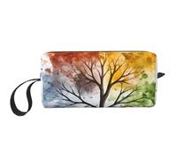 Borsa per il trucco a forma di albero quattro stagioni, organizer da viaggio resistente all'acqua, per donne e uomini, custodia per cosmetici ad acquerello con cerniera, piccola borsa per attrezzi