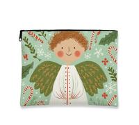 Borsa per il trucco a forma di angelo, graziosa pochette da viaggio per cosmetici con personaggio natalizio per donna, organizer portatile in tela con cerniera, borsa da toilette natalizia per la cur