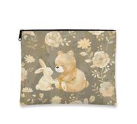 Borsa per il trucco a forma di animale, borsa da viaggio per cosmetici con motivo orso e coniglietto per donne, piccola borsa portatile in tela con cerniera, organizer per articoli da toeletta regalo