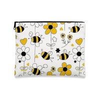 Borsa per il trucco a forma di ape, borsa da viaggio per cosmetici da donna, piccola borsa portatile in tela con cerniera, regalo quotidiano per la cura della pelle, bianco, 7x9 Inch