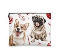 Borsa per il trucco a forma di cane, adorabile astuccio da viaggio per cosmetici con corgi e carlino, custodia portatile piccola in tela con cerniera, organizer per articoli da toeletta per la cura