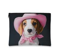 Borsa per il trucco a forma di cane, borsa da viaggio per cosmetici da donna, organizer portatile in tela con cerniera, regalo per amanti degli animali, Pesca, 7x9 Inch, Cane