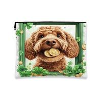 Borsa per il trucco a forma di cane, borsa da viaggio per cosmetici, da donna, portatile, in tela, con cerniera, regalo per San Patrizio, 17,8 x 22,9 cm