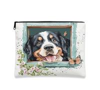 Borsa per il trucco a forma di cane, borsetta per cosmetici con farfalla floreale per donne, organizer portatile in tela con cerniera, regalo di primavera per gli amanti degli animali, bianco, 7x9