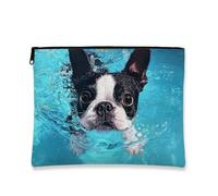 Borsa per il trucco a forma di cane che nuota, borsa da viaggio per cosmetici da donna, piccola borsa portatile in tela con cerniera, borsa da toilette regalo per amanti degli animali per l'estate
