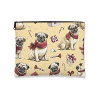 Borsa per il trucco a forma di carlino, adorabile borsa da viaggio per cosmetici, da donna, piccola borsa portatile in tela con cerniera, borsa da toilette natalizia per la cura della pelle, Giallo