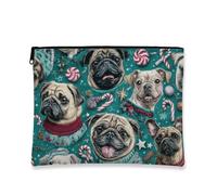 Borsa per il trucco a forma di carlino, borsa da viaggio per cosmetici con motivo di cane carlino, borsa da viaggio portatile piccola in tela con cerniera, organizer per articoli da toeletta, Blu