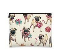 Borsa per il trucco a forma di carlino, borsa da viaggio per cosmetici, da donna, piccola borsa portatile in tela con cerniera, borsa da toilette regalo per le vacanze, Beige, 7x9 Inch, Carlino