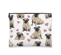 Borsa per il trucco a forma di carlino, borsa da viaggio per donne, borsa da viaggio portatile divertente in tela con cerniera, organizer per la cura della pelle regalo per festival, bianco, 7x9 Inch