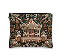 Borsa per il trucco a forma di carosello di pan di zenzero, borsa da viaggio vintage per donne, piccola borsa portatile in tela con cerniera, borsa da toilette natalizia per la cura della pelle, verde