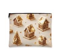 Borsa per il trucco a forma di casa di pan di, pochette da viaggio per cosmetici natalizi in oro per donna, organizer portatile con cerniera, borsa per articoli da toeletta per la cura della pelle d