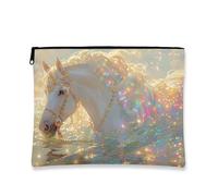 Borsa per il trucco a forma di cavallo, borsa da viaggio per cosmetici scintillanti a forma di cavallo magico per donna, organizer portatile in tela con cerniera, regalo per festival e festività, 7x9