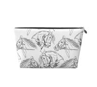 Borsa per il trucco a forma di cavallo con linea disegnata a mano, trousse da viaggio per articoli da toeletta da donna, borsa per trucco in pelle, borsa per trucco carina, Argento, Taglia unica