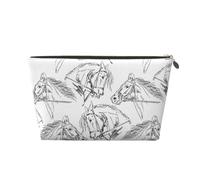 Borsa per il trucco a forma di cavallo con linea disegnata a mano, trousse da viaggio per articoli da toeletta da donna, borsa per trucco in pelle, borsa per trucco carina, Oro, Taglia unica