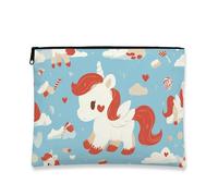 Borsa per il trucco a forma di cavallo magico, fantasiosa pochette da viaggio per cosmetici con motivo a nuvole per ragazze, organizer portatile con cerniera, divertente borsa per la cura della pelle