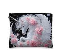 Borsa per il trucco a forma di cavallo magico, pochette da viaggio floreale per cosmetici da donna, organizer portatile in tela con cerniera, per festival, 7x9 pollici