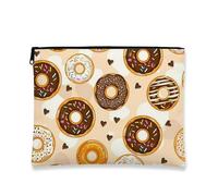 Borsa per il trucco a forma di ciambella, adorabile borsa da viaggio per cosmetici da donna, piccola borsa portatile in tela con cerniera, borsa regalo dolce per feste, Marrone, 7x9 Inch, Ciambella