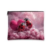 Borsa per il trucco a forma di coccinella, borsa da viaggio per cosmetici con motivo romantico con insetti rossi per donne, piccola borsa portatile in tela con cerniera, regalo di primavera per la