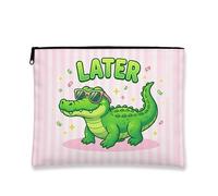 Borsa per il trucco a forma di coccodrillo, astuccio per cosmetici da donna, organizer portatile con cerniera, divertente borsa da viaggio per la cura della pelle, Pesca, 7x9 Inch, coccodrillo