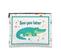 Borsa per il trucco a forma di coccodrillo, borsa da viaggio per cosmetici da donna, piccola borsa da viaggio divertente in tela con cerniera, borsa per la cura della pelle quotidiana, Verde acqua