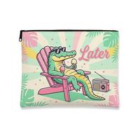 Borsa per il trucco a forma di coccodrillo, borsa da viaggio per cosmetici retrò divertente da donna, organizer portatile in tela con cerniera, borsa per la cura della pelle estiva da spiaggia, Pesca