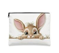 Borsa per il trucco a forma di coniglio, borsa da viaggio per bambini, piccola borsa portatile in tela con cerniera, borsa da toilette per la cura della pelle regalo di Pasqua, bianco, 7x9 Inch