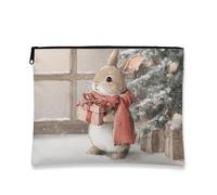 Borsa per il trucco a forma di coniglio, borsa per cosmetici natalizia vintage da donna, organizer portatile in tela con cerniera, borsa da toilette per la cura della pelle delle vacanze, Beige, 7x9