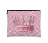 Borsa per il trucco a forma di corona, borsa da viaggio per cosmetici da donna, piccola borsa portatile in tela con cerniera, scelta perfetta per compleanni o festival, Pesca, 7x9 Inch, Corona