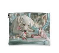 Borsa per il trucco a forma di cucciolo, adorabile astuccio per cosmetici da donna, portatile, in tela, con cerniera, perfetto per viaggi, regalo di compleanno, stagione primaverile, Pesca, 7x9 Inch