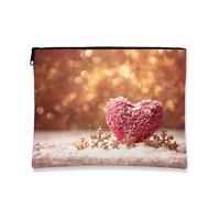 Borsa per il trucco a forma di cuore, borsa da viaggio per cosmetici con glitter color pesca per donne, piccola borsa portatile in tela con cerniera, borsa da toilette per la cura della pelle delle