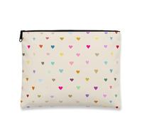 Borsa per il trucco a forma di cuore colorato, borsa da viaggio per cosmetici, da donna, portatile, in tela, con cerniera, organizer per articoli da toeletta, Crema, 7x9 Inch, Cuore