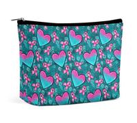 Borsa per il trucco a forma di cuore con nastro rosa per la sensibilizzazione sul cancro al seno, borsa da viaggio in PU, impermeabile, con cerniera, per articoli da toeletta da donna, 6,8x5,9 pollici