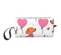Borsa per il trucco a forma di cuore rosa resistente all'acqua organizer da viaggio per donne uomini carino cane cosmetico custodia con cerniera piccola borsa portatile per attrezzi