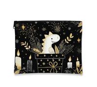 Borsa per il trucco a forma di dinosauro, borsa da viaggio per cosmetici da donna, piccola borsa portatile in tela con cerniera, borsa da toilette per la cura della pelle delle vacanze, nero, 7x9 Inch