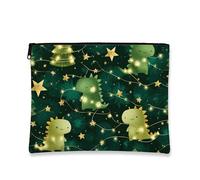 Borsa per il trucco a forma di dinosauro, graziosa borsetta da viaggio per bambini, piccola borsa portatile in tela con cerniera, borsa da toilette per la cura della pelle delle vacanze, Verde, 7x9