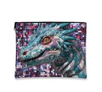 Borsa per il trucco a forma di drago, borsa da viaggio per donne, piccola borsa portatile in tela con cerniera, regalo per festival, beauty case per la cura della pelle, avventura estiva, Verde acqua