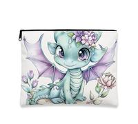 Borsa per il trucco a forma di drago, borsa da viaggio per donne, piccola borsa portatile in tela con cerniera, regalo per bambini e festival, Azzurro chiaro, 7x9 Inch, Drago