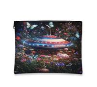 Borsa per il trucco a forma di farfalla, borsa da viaggio per il trucco da donna piccola borsa portatile in tela con cerniera organizer per prodotti da toeletta per festival, multicolore, 7x9 Inch