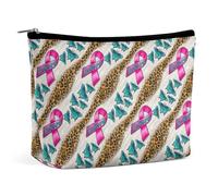 Borsa per il trucco a forma di farfalla con nastro rosa per la sensibilizzazione sul cancro al seno, borsa da viaggio in PU impermeabile con cerniera, per articoli da toeletta da donna, 6,8x5,9 pollic