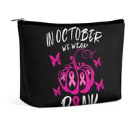 Borsa per il trucco a forma di farfalla con nastro rosa per la sensibilizzazione sul cancro al seno, borsa da viaggio in PU impermeabile con cerniera, per articoli da toeletta da donna, 6,8x5,9 pollic