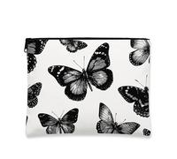 Borsa per il trucco a forma di farfalla, nera e bianca, borsa da viaggio artistica vintage per donne, piccola borsa portatile in tela con cerniera, ideale come regalo per festival e articoli da